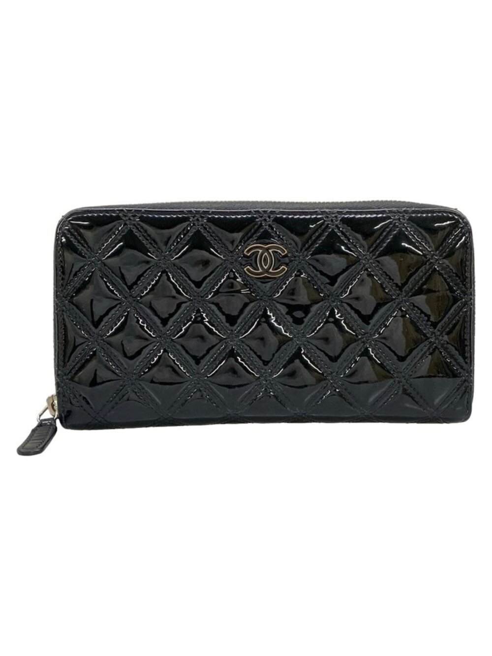 Chanel Wallet Quilted Round Zip Black Leather